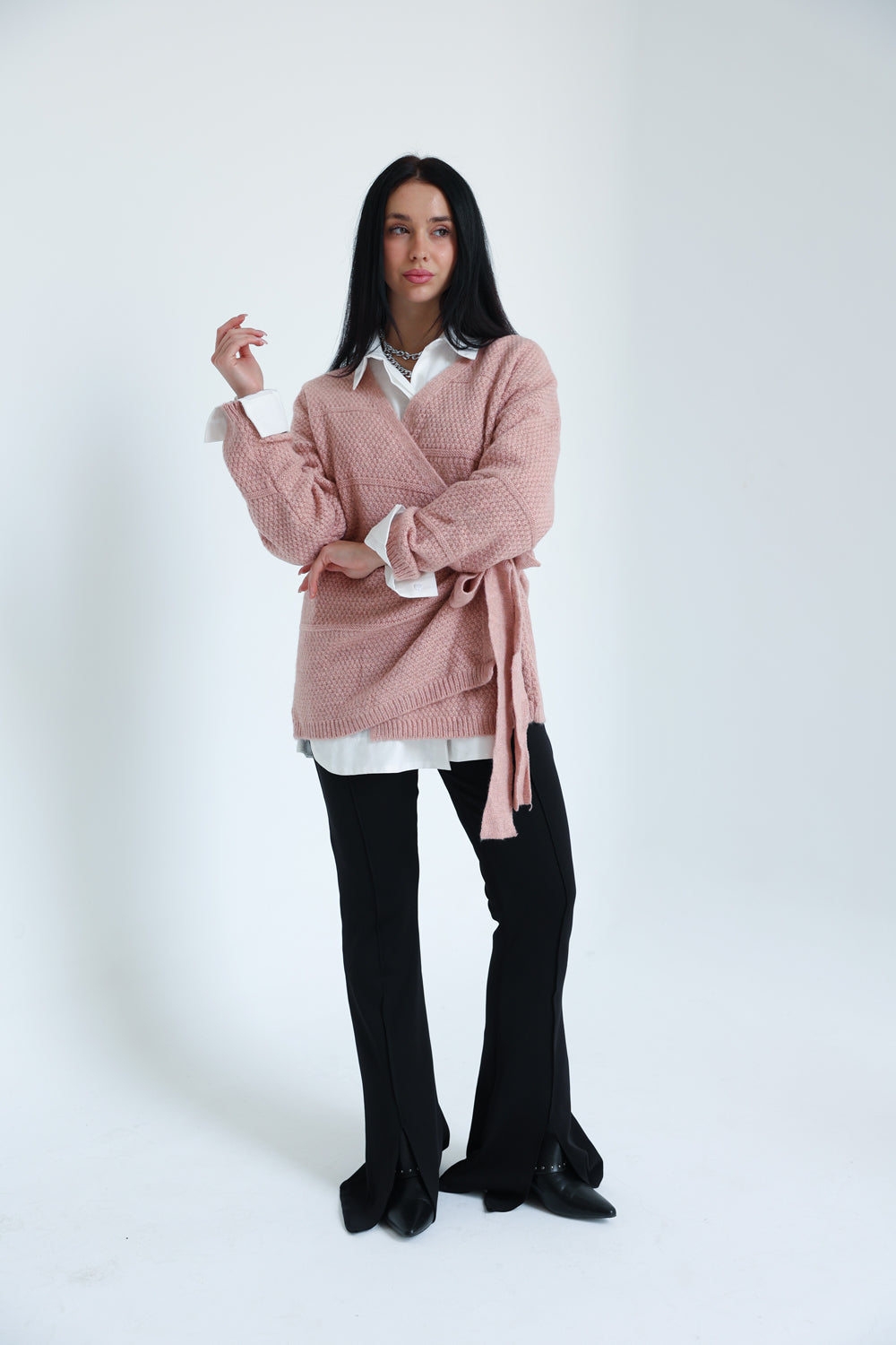 The Knitted Wrap Top - Powder Pink