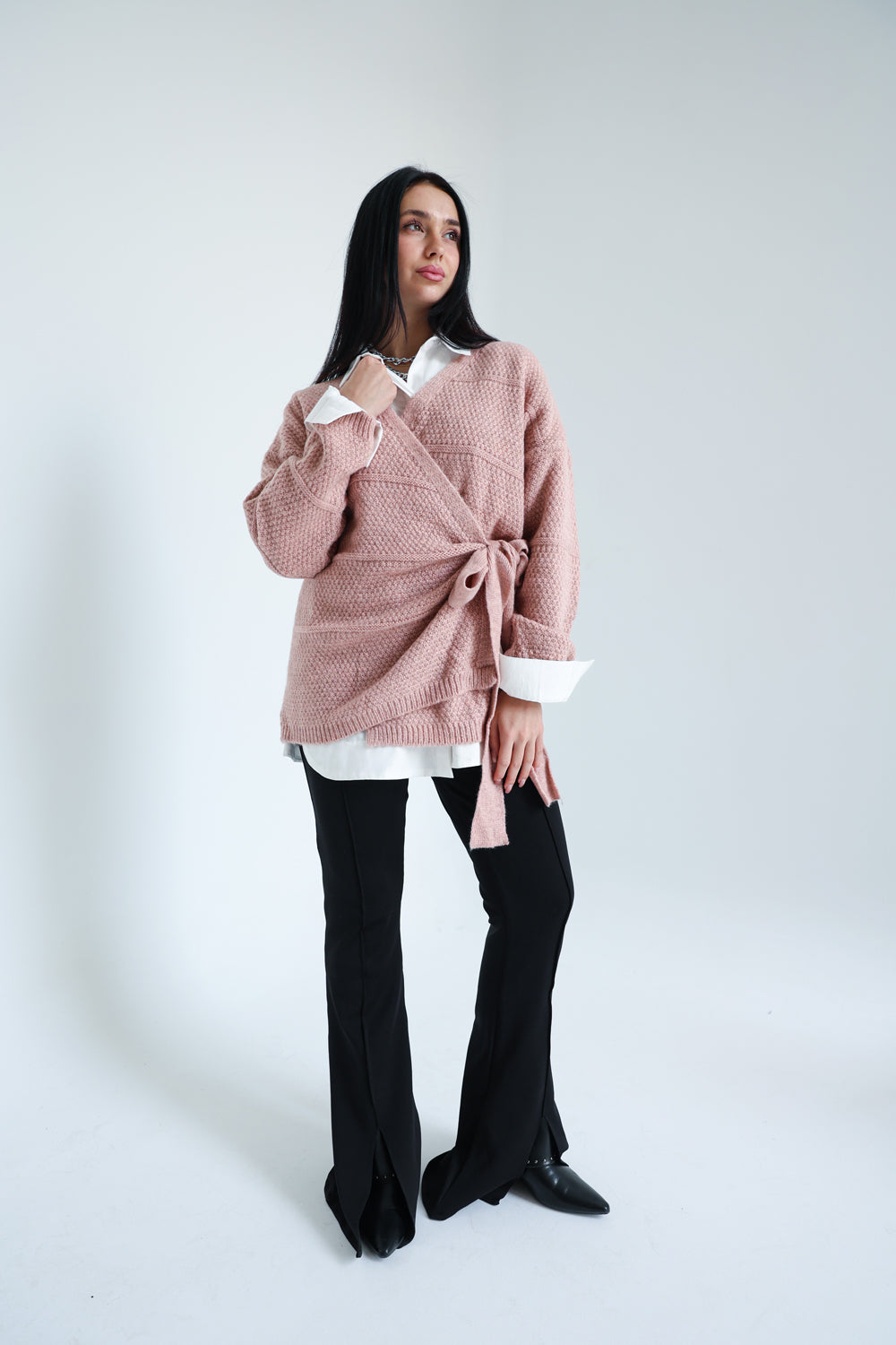 The Knitted Wrap Top - Powder Pink