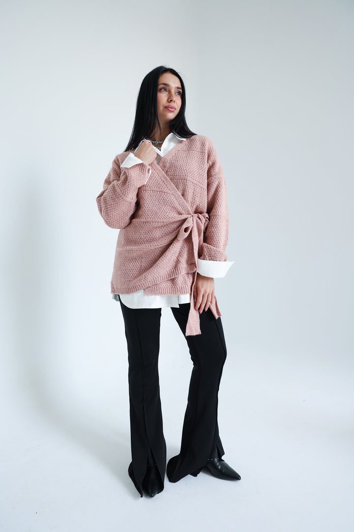 The Knitted Wrap Top - Powder Pink