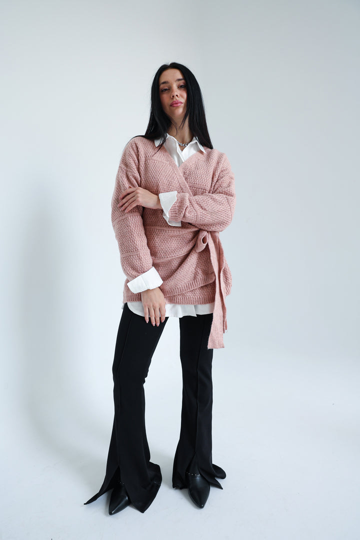 The Knitted Wrap Top - Powder Pink