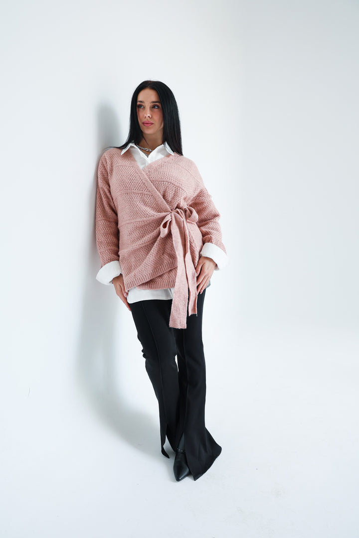 The Knitted Wrap Top - Powder Pink