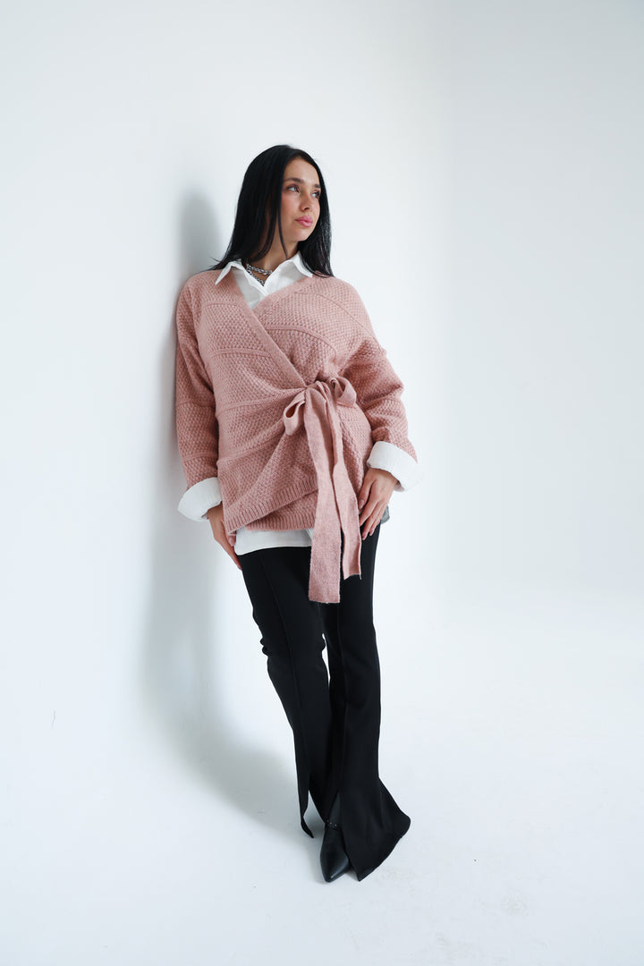 The Knitted Wrap Top - Powder Pink