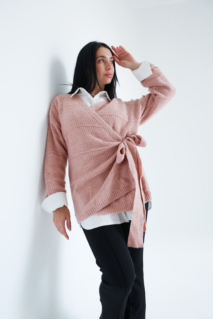The Knitted Wrap Top - Powder Pink