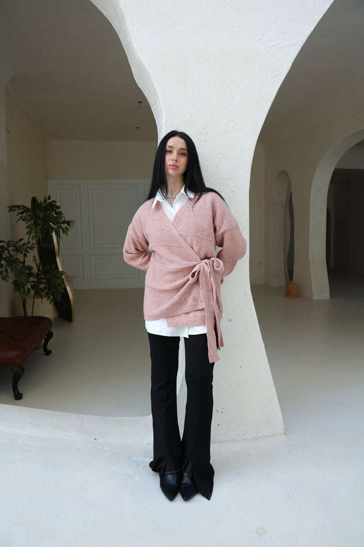 The Knitted Wrap Top - Powder Pink