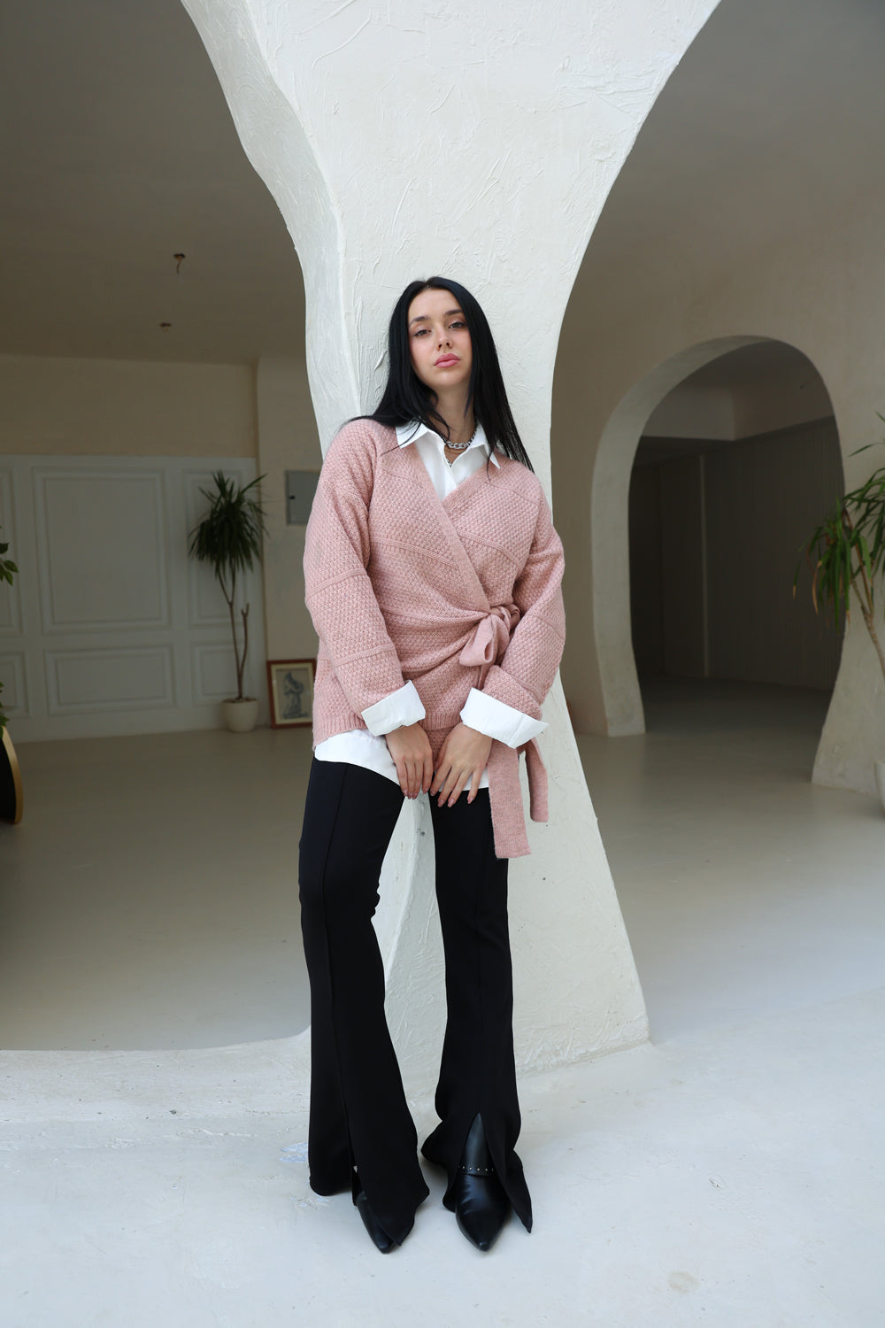 The Knitted Wrap Top - Powder Pink