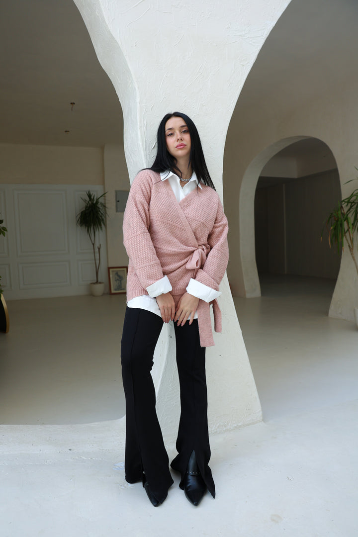 The Knitted Wrap Top - Powder Pink
