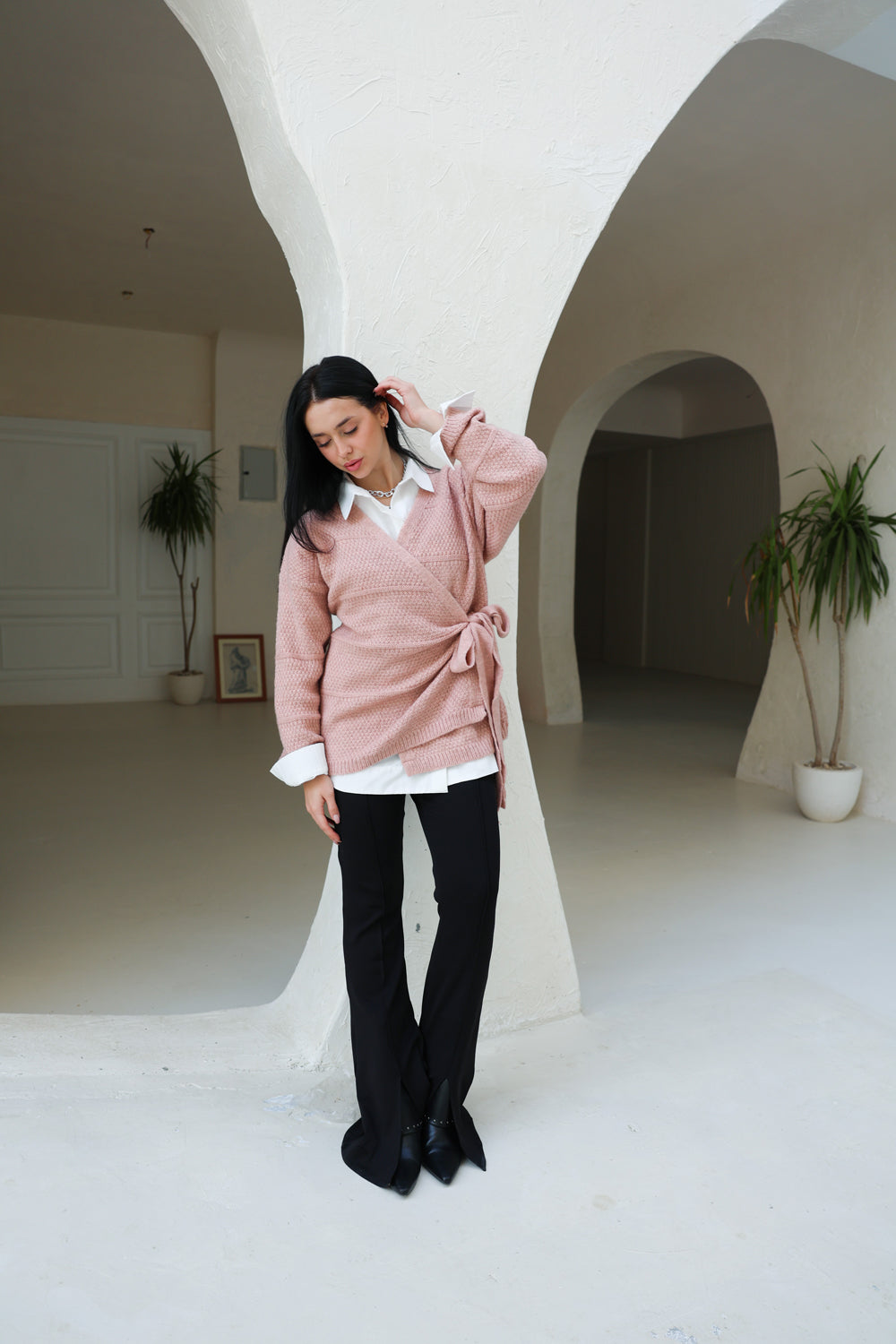 The Knitted Wrap Top - Powder Pink