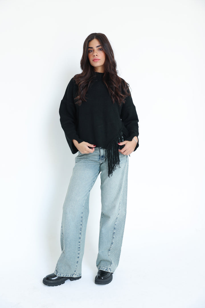 The Fringe Drift Pullover-Black