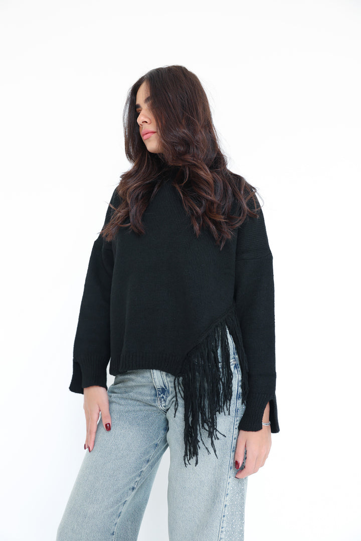 The Fringe Drift Pullover-Black