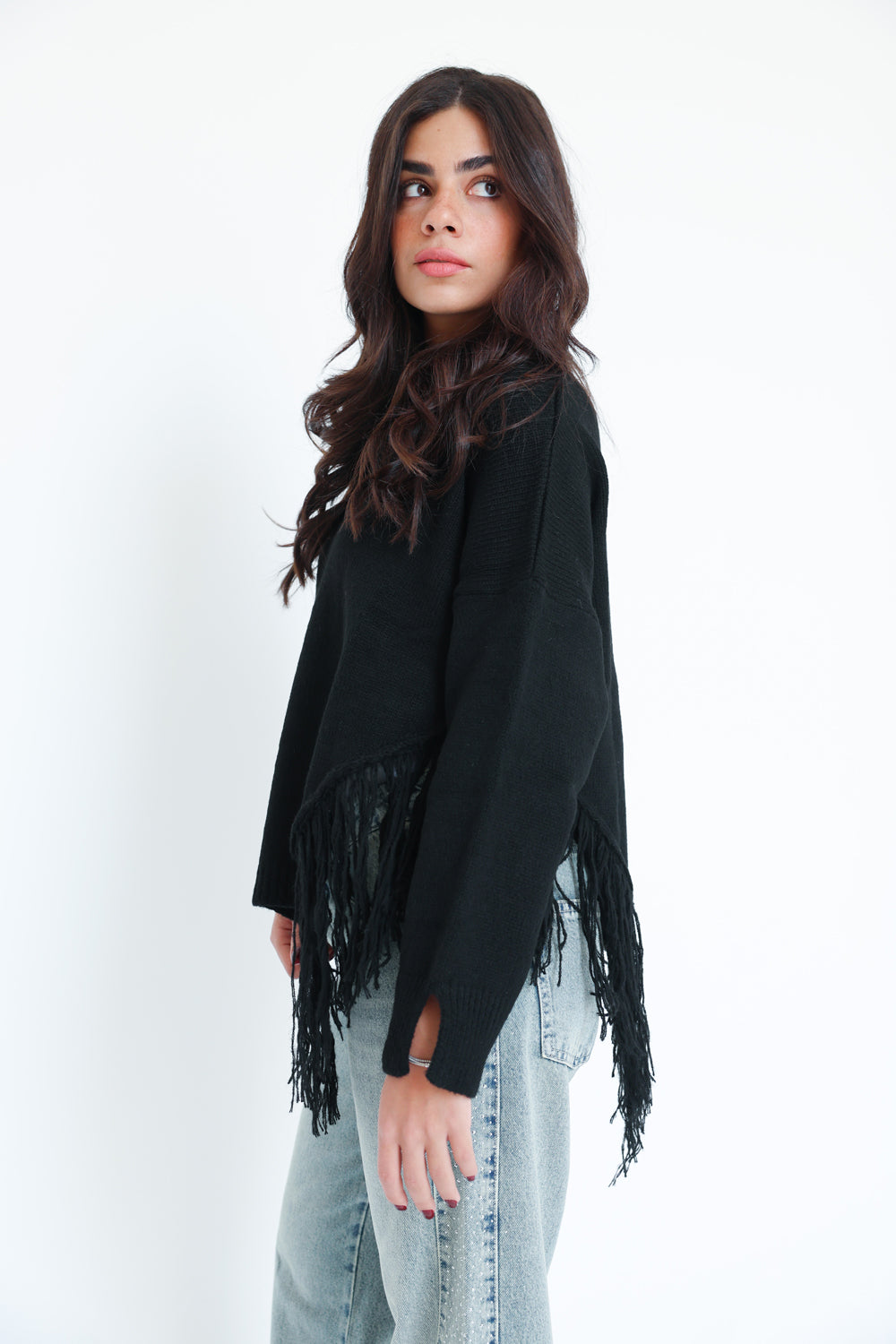 The Fringe Drift Pullover-Black