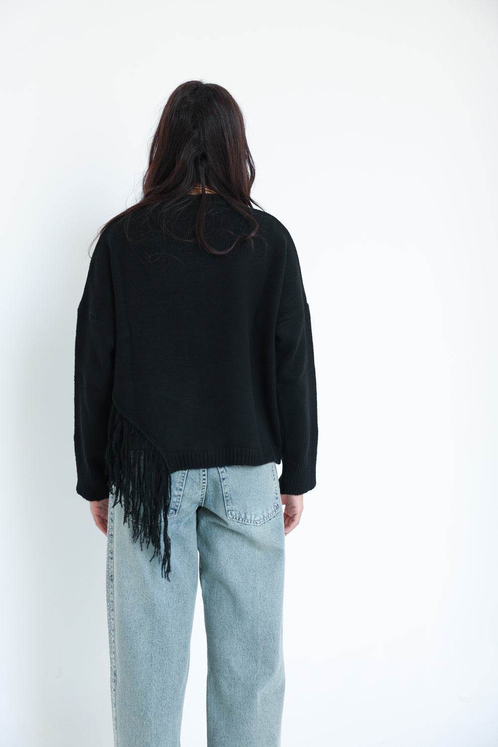 The Fringe Drift Pullover-Black