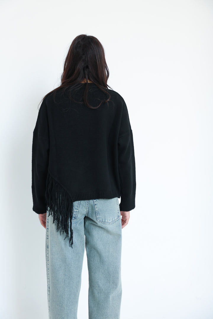 The Fringe Drift Pullover-Black