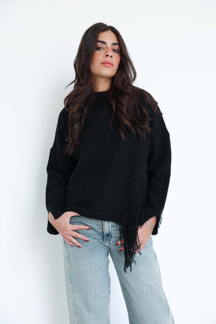The Fringe Drift Pullover-Black