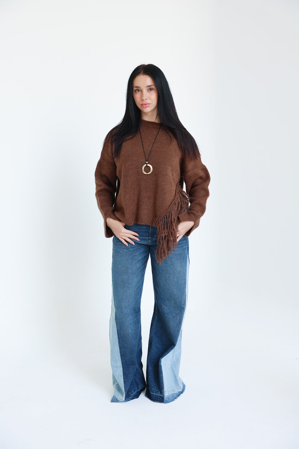 The Fringe Drift Pullover-Brown