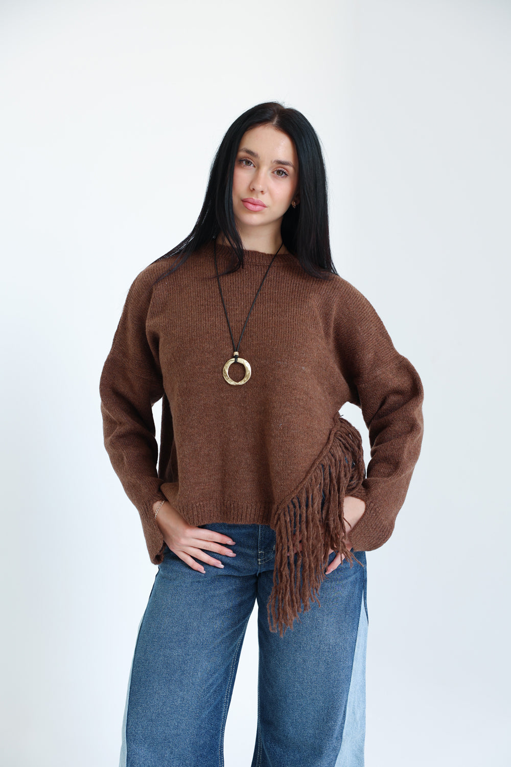 The Fringe Drift Pullover-Brown