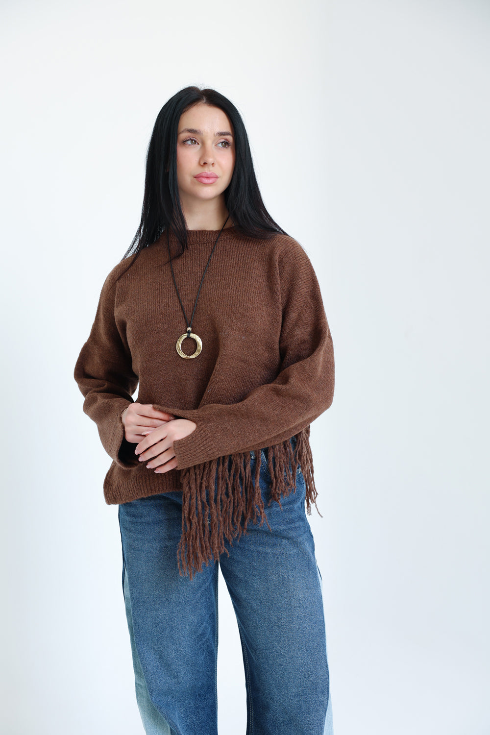 The Fringe Drift Pullover-Brown
