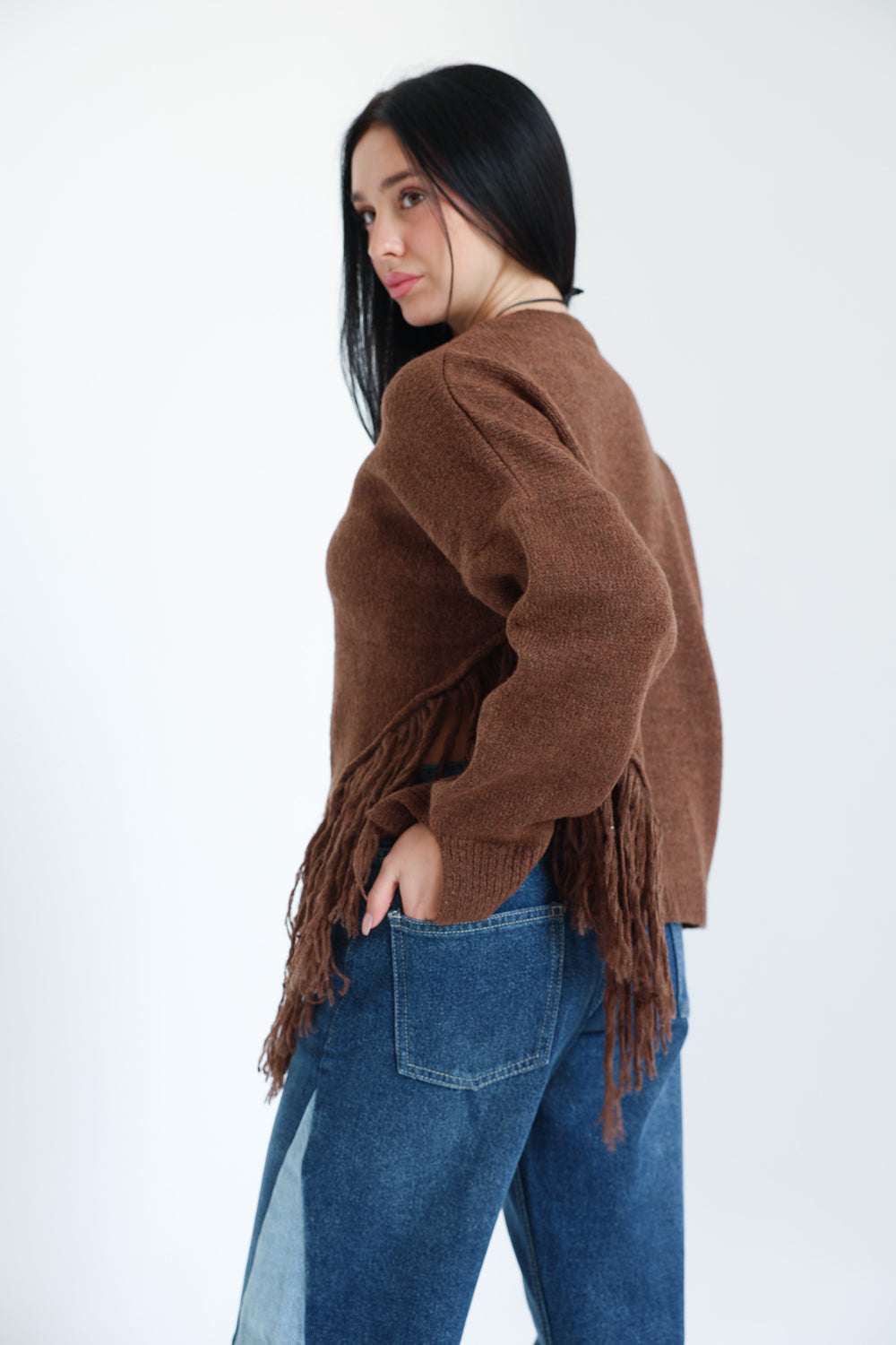 The Fringe Drift Pullover-Brown