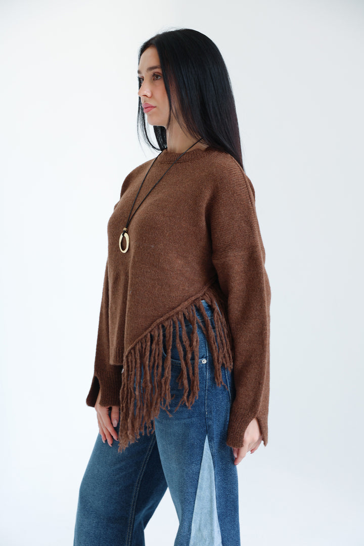 The Fringe Drift Pullover-Brown