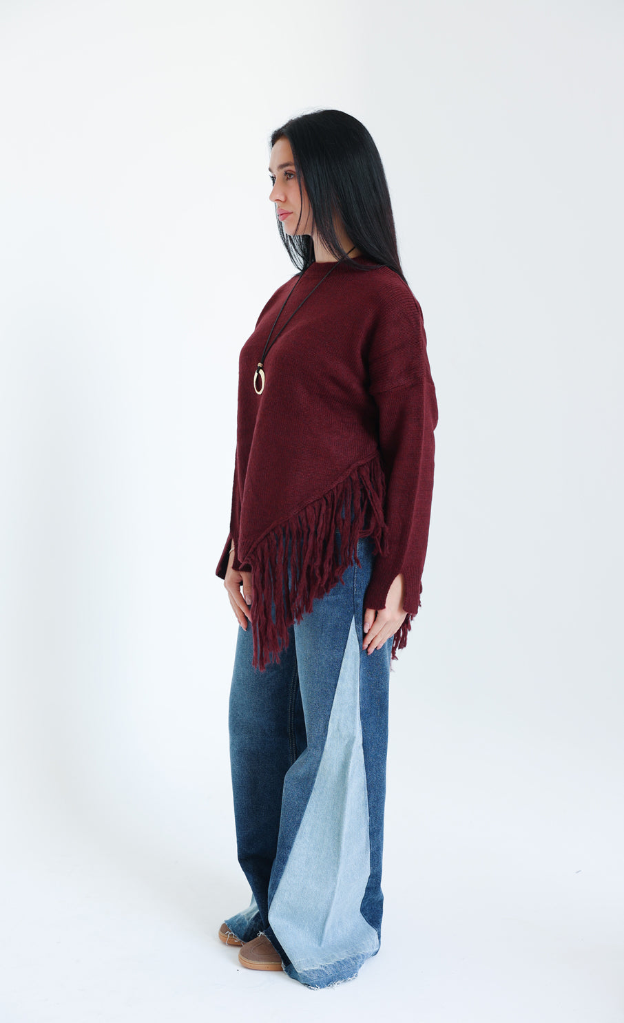 The Fringe Drift Pullover-Burgundy