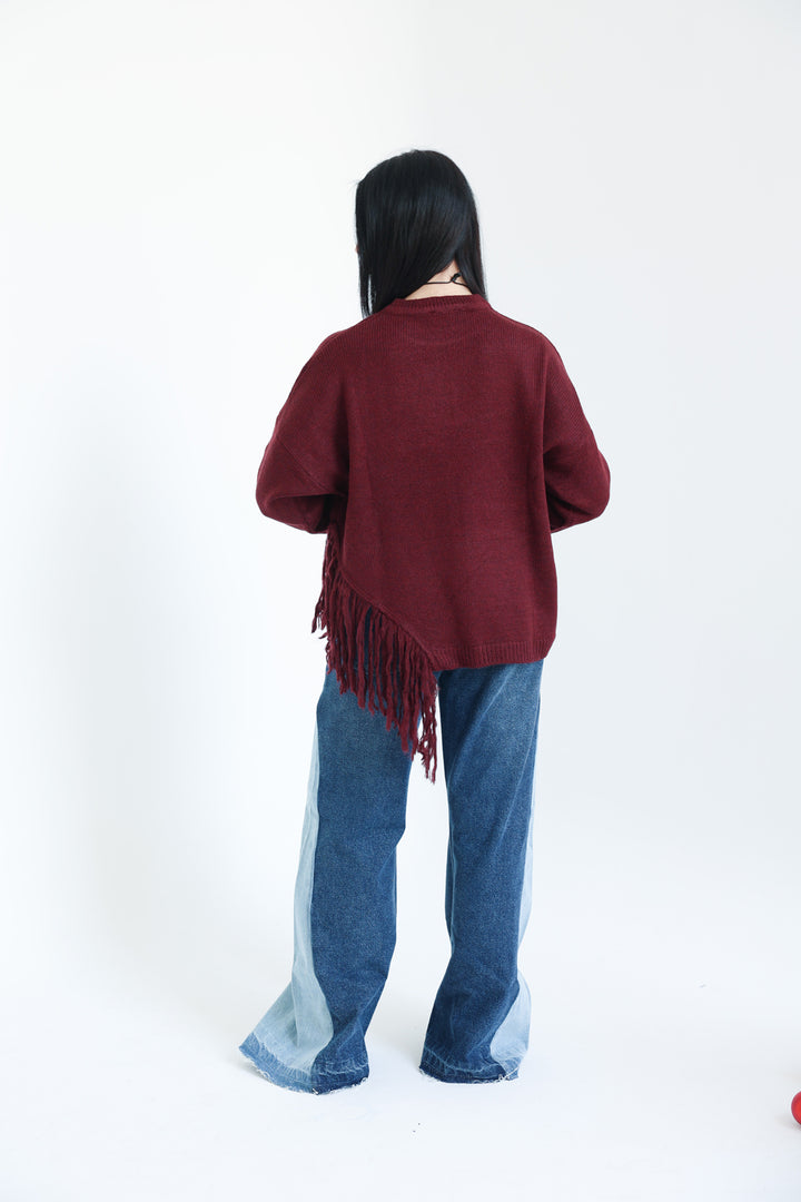 The Fringe Drift Pullover-Burgundy