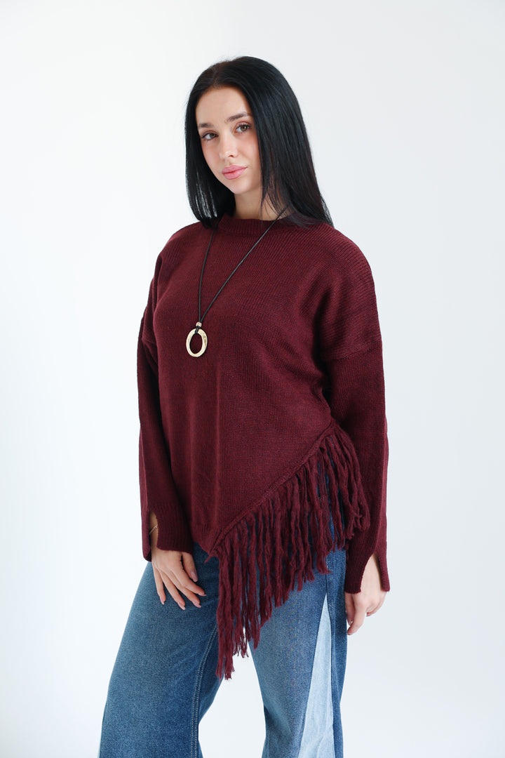 The Fringe Drift Pullover-Burgundy