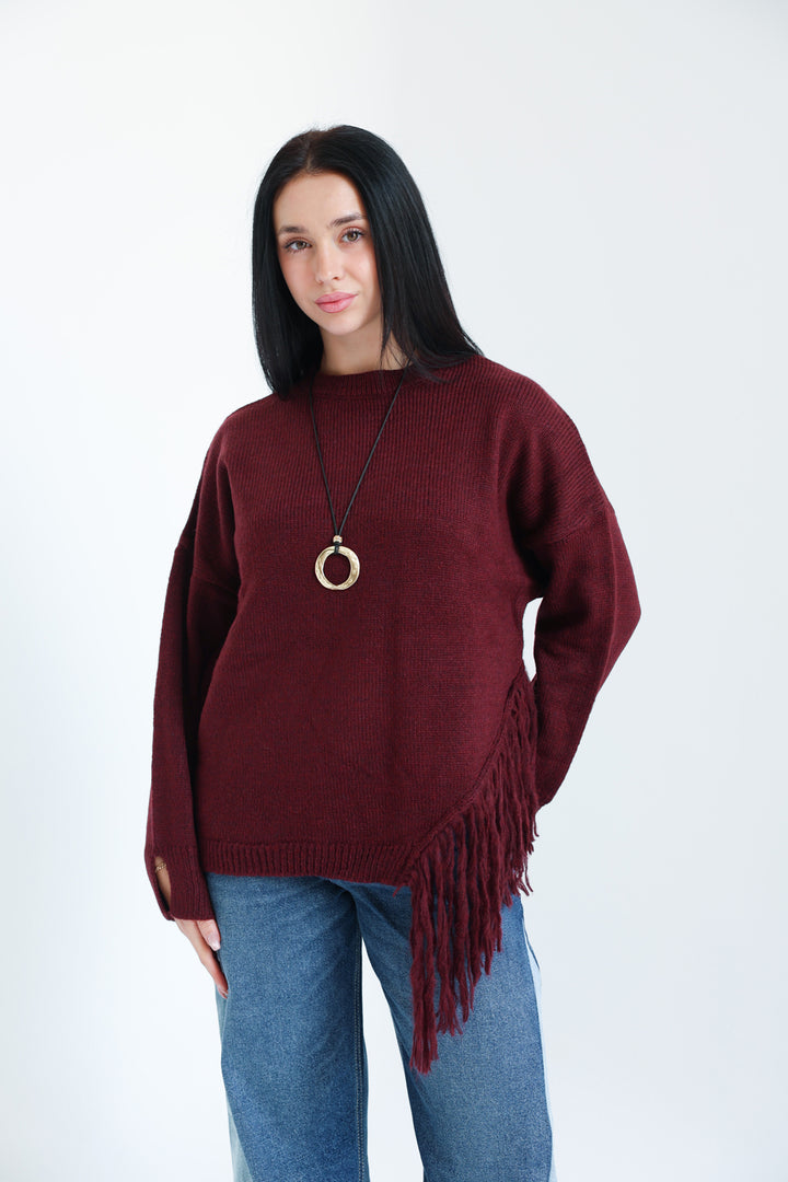 The Fringe Drift Pullover-Burgundy