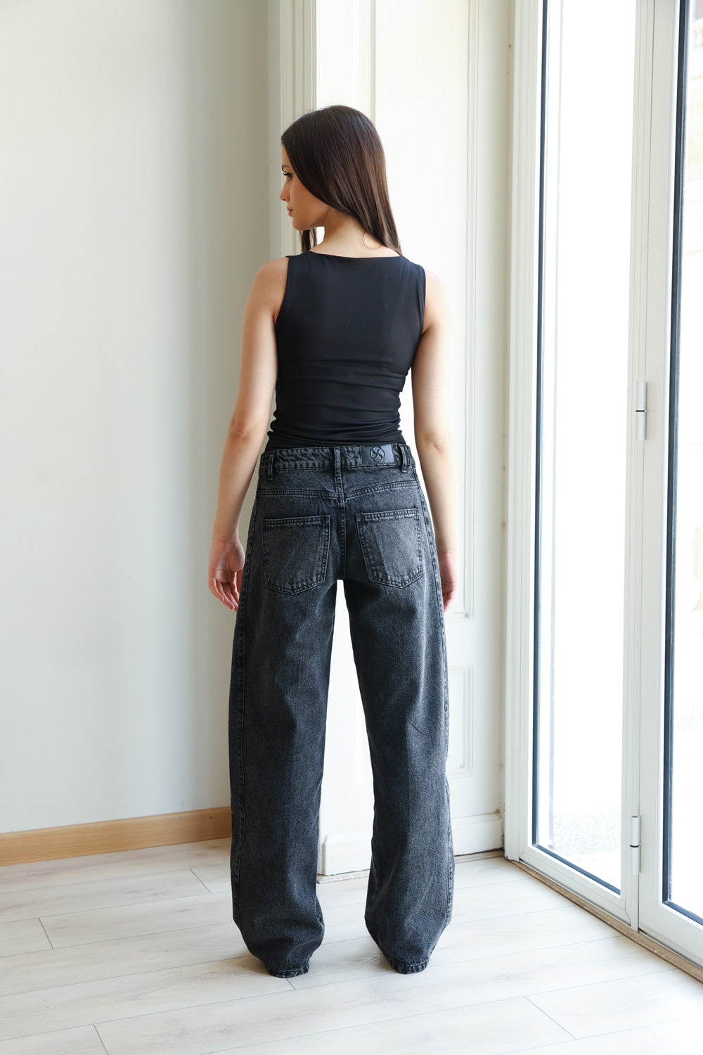 Rhinestones Straight Denim - Grey