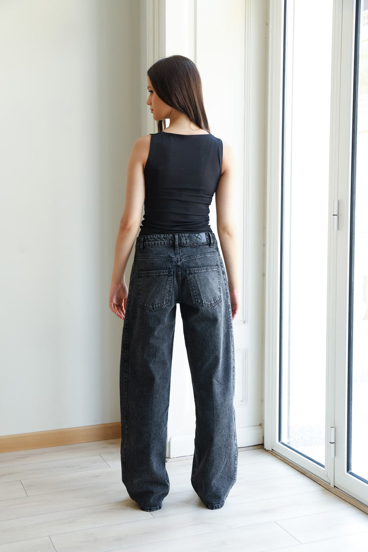 Rhinestones Straight Denim - Grey