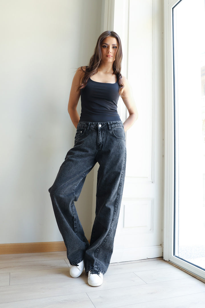 Rhinestones Straight Denim - Grey
