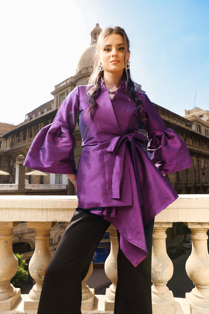 Flowy Draped Jacket - Purple