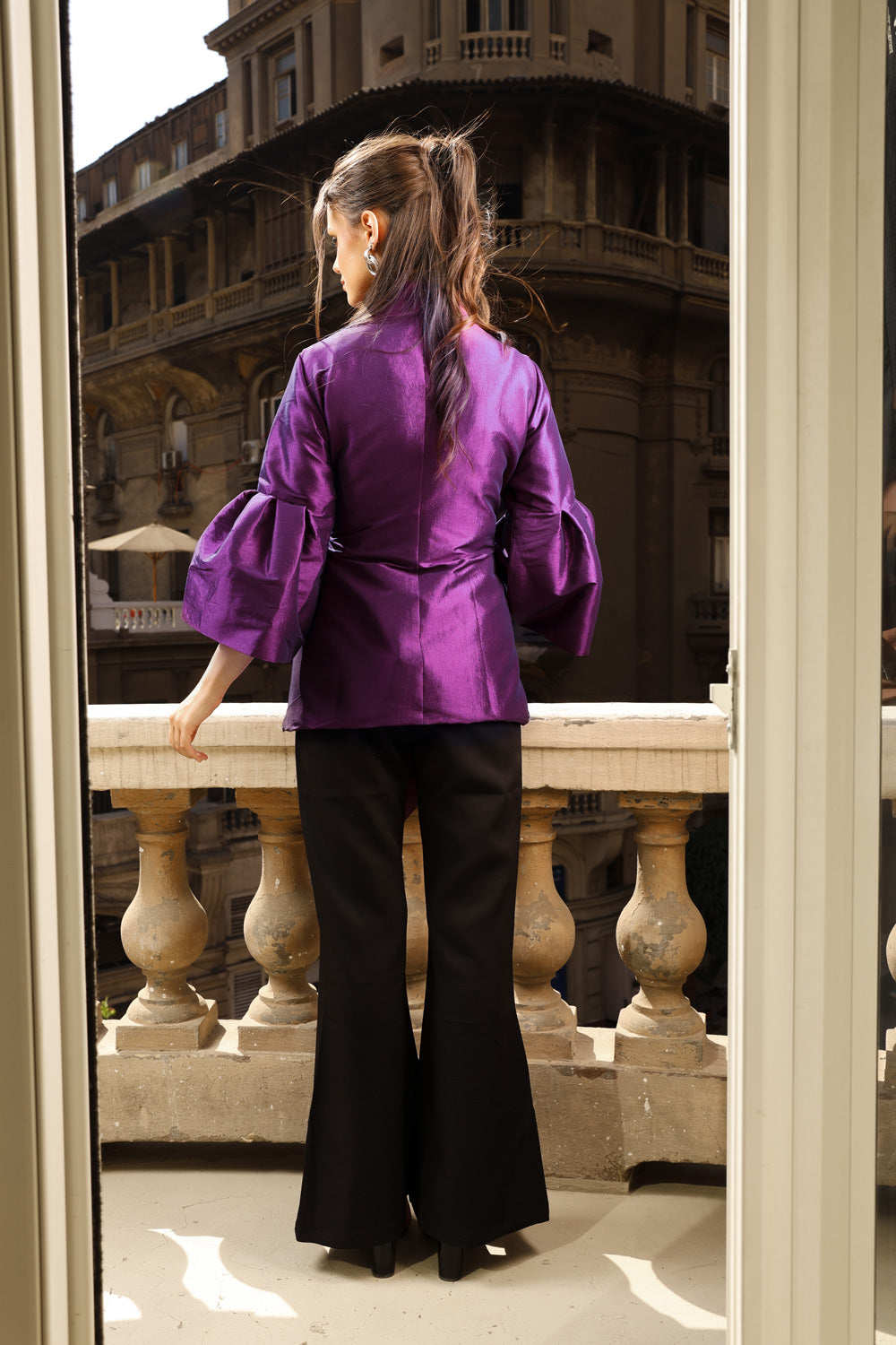 Flowy Draped Jacket - Purple