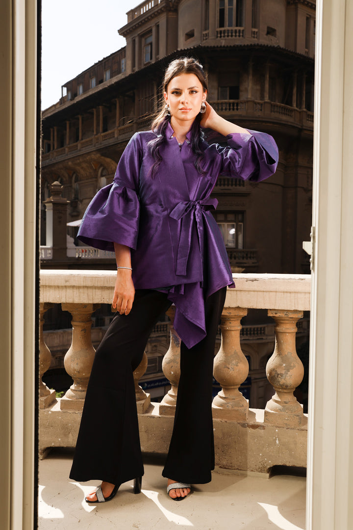 Flowy Draped Jacket - Purple