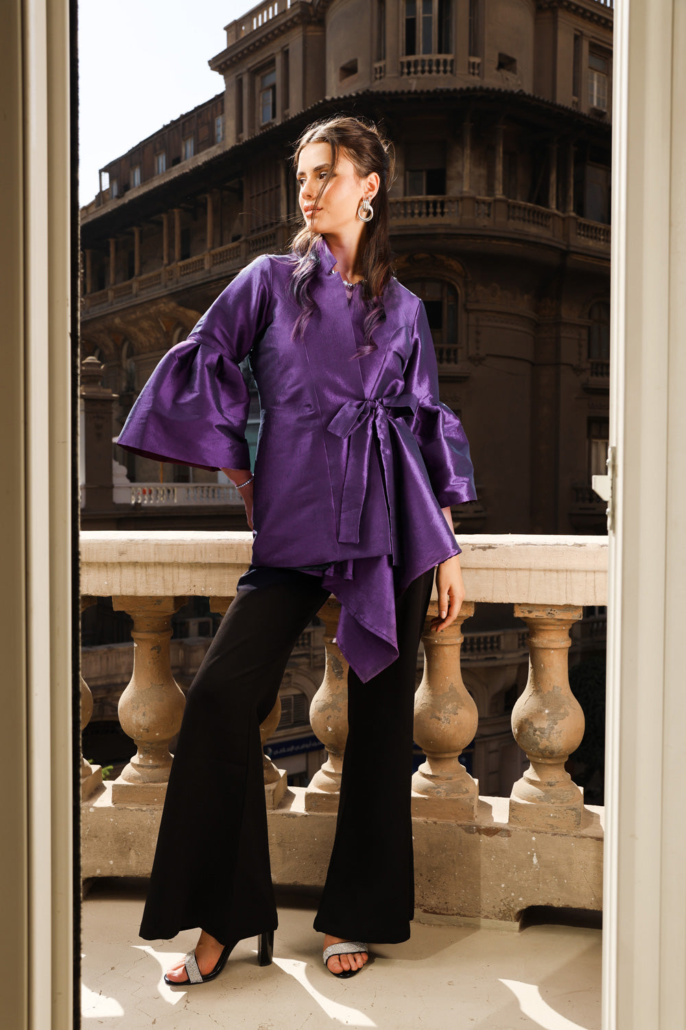 Flowy Draped Jacket - Purple