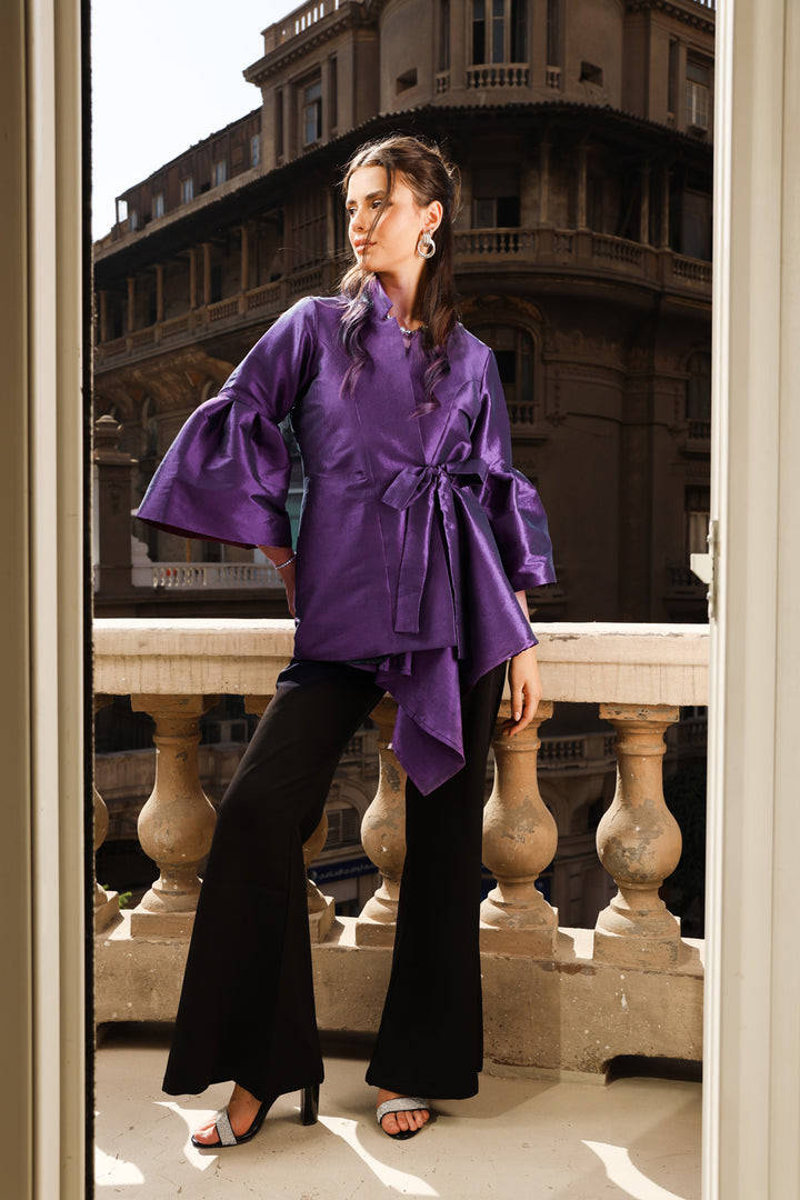 Flowy Draped Jacket - Purple