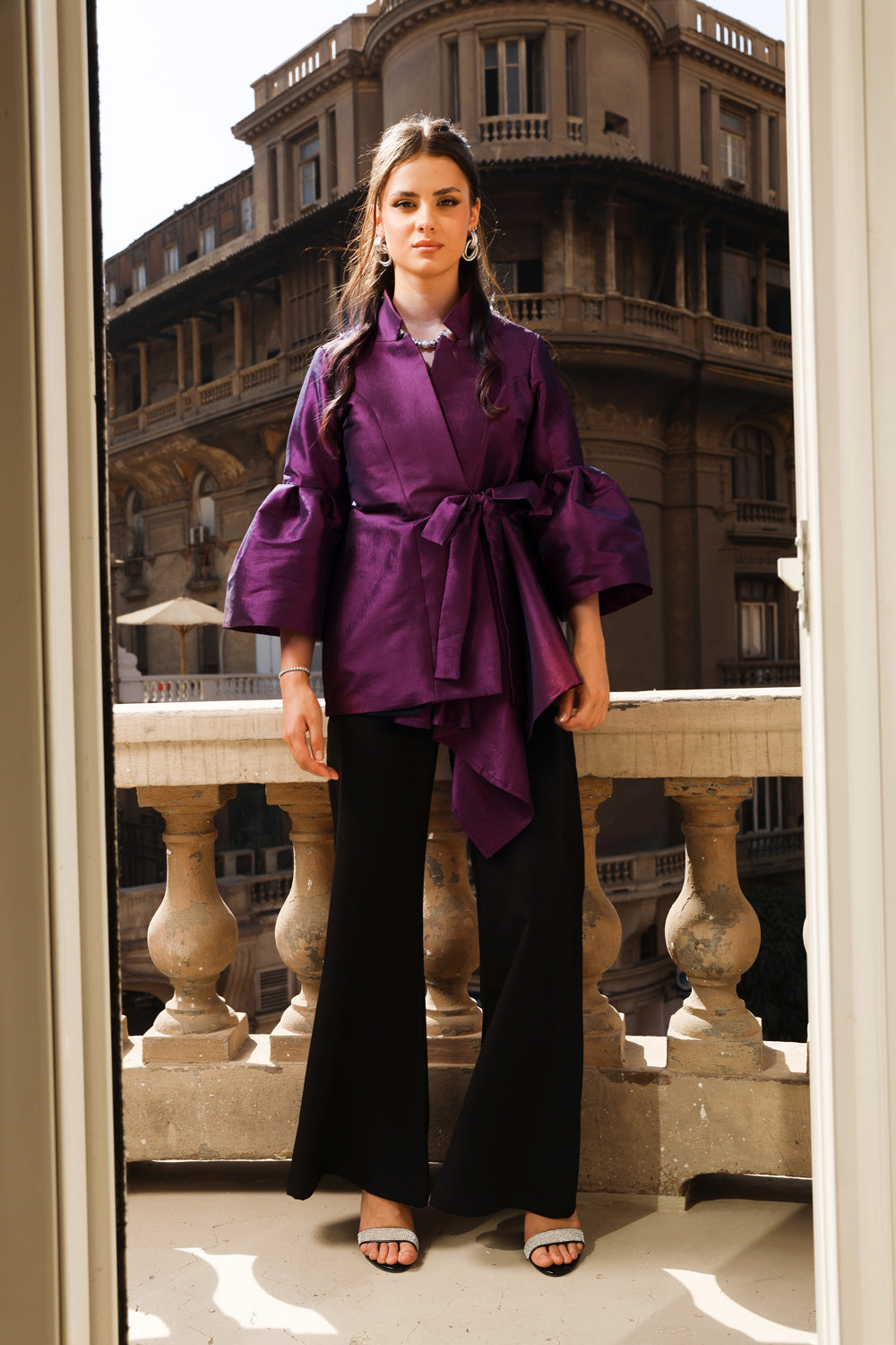 Flowy Draped Jacket - Purple