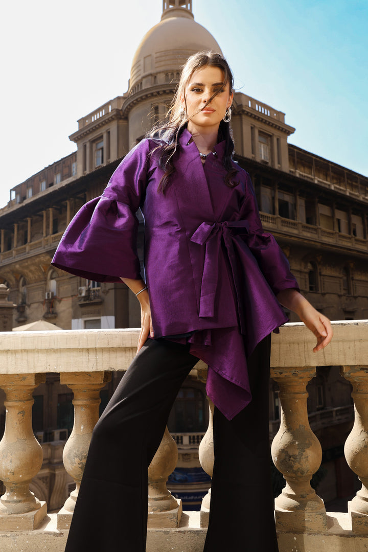 Flowy Draped Jacket - Purple