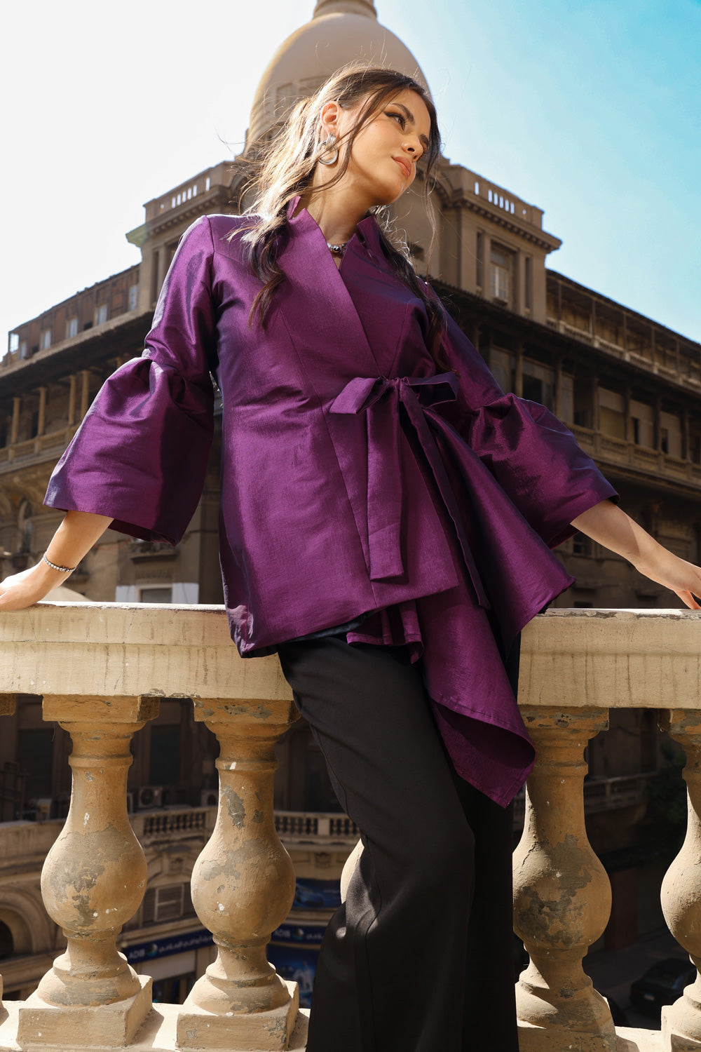 Flowy Draped Jacket - Purple