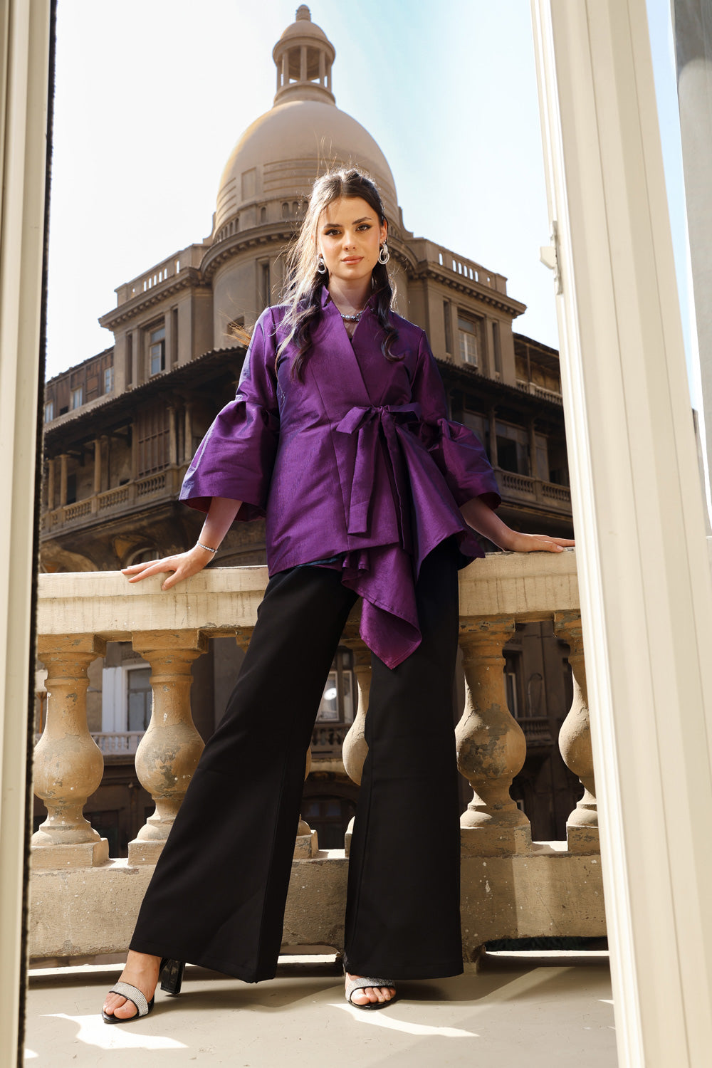 Flowy Draped Jacket - Purple