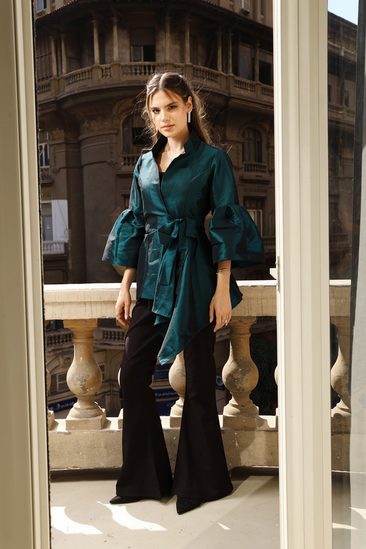 Flowy Draped Jacket - Green