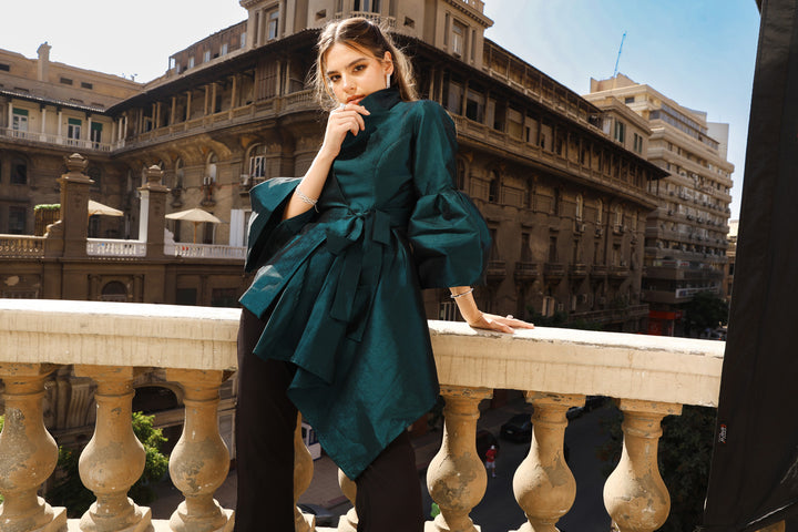 Flowy Draped Jacket - Green