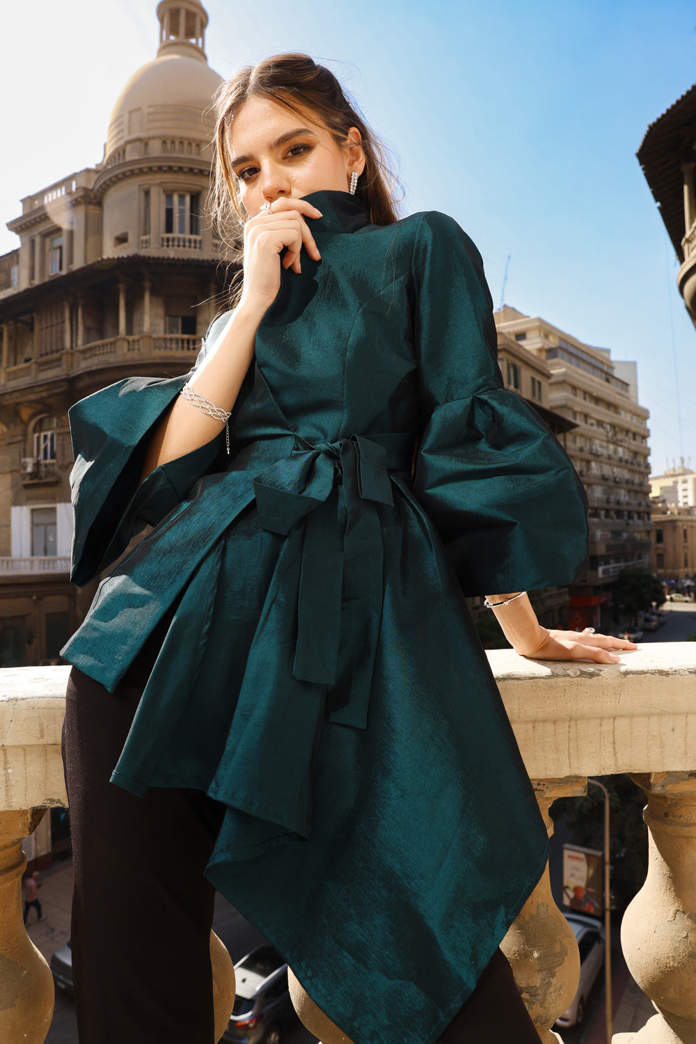 Flowy Draped Jacket - Green