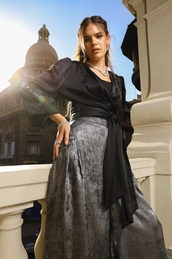 Shimmery wide pants - Dark Silver