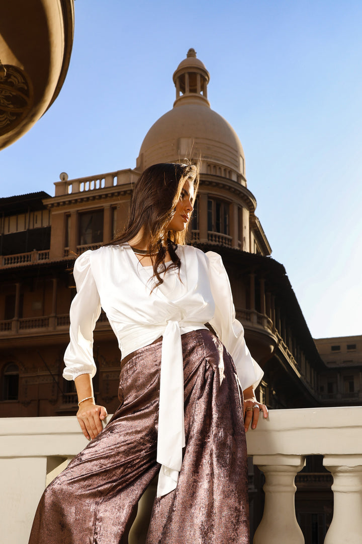 Wrapped Satin Top - White