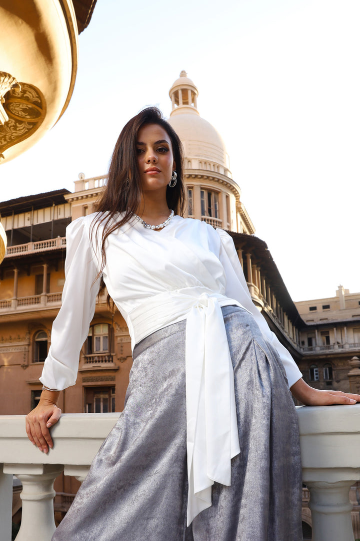 Wrapped Satin Top - White