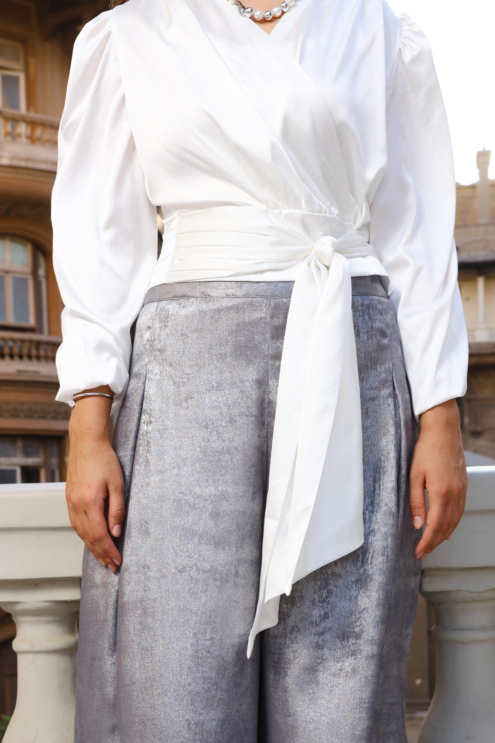 Wrapped Satin Top - White