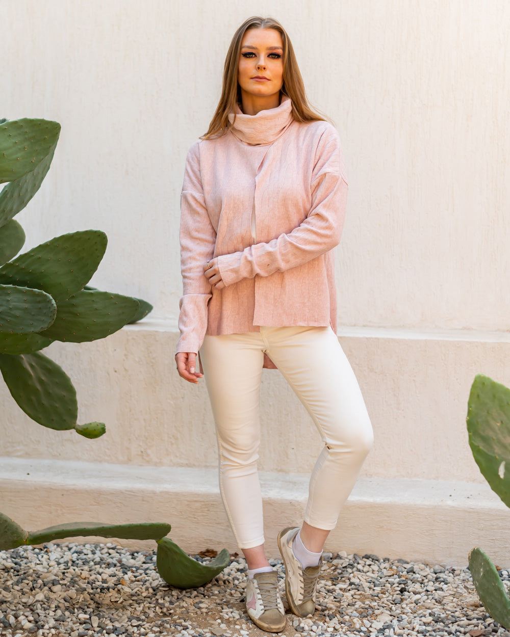 Pink Criss cross knit pullover
