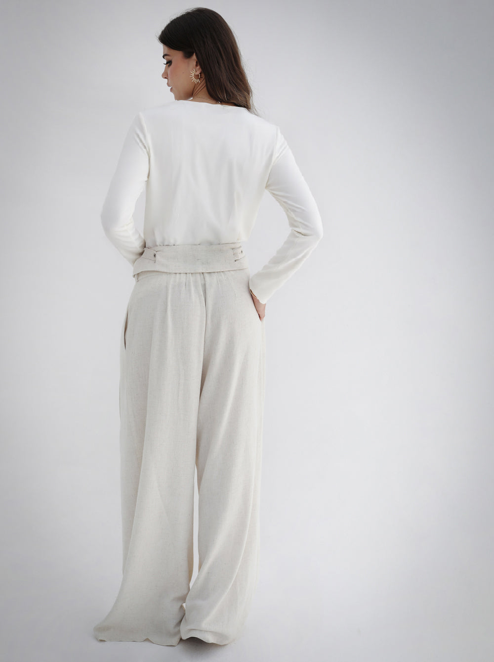 Eyelets Linen Pants -Beige