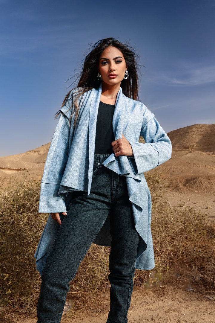 Asymmetric Shimmery Cardigan - Baby Blue