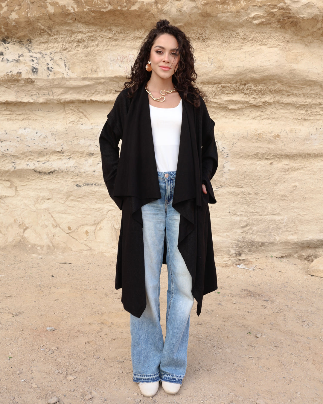 Asymmetric Shimmery Cardigan - Black