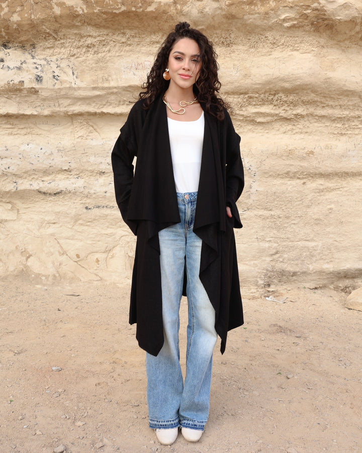 Asymmetric Shimmery Cardigan - Black